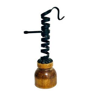 Primitive Wrought Iron Courting Candle Spiral Candle Holder Wood Base 9" Antique